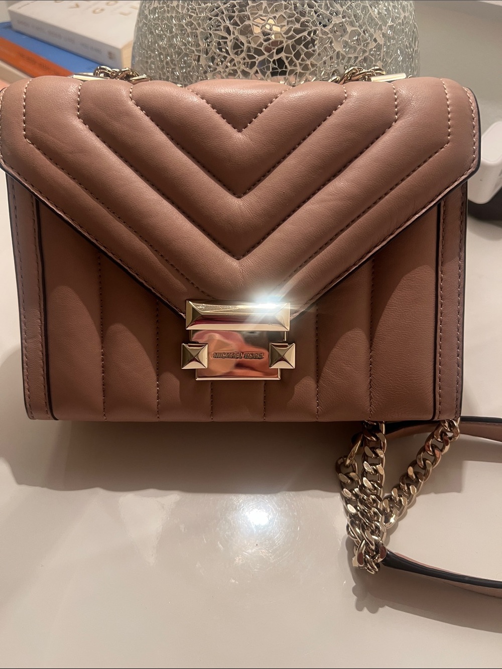 Michael Kors Quilted Crossbody Bag in crean tan with Gold Hardware